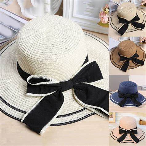 Cheers US Womens Floppy Summer Sun Beach Straw Hat Foldable Wide Brim