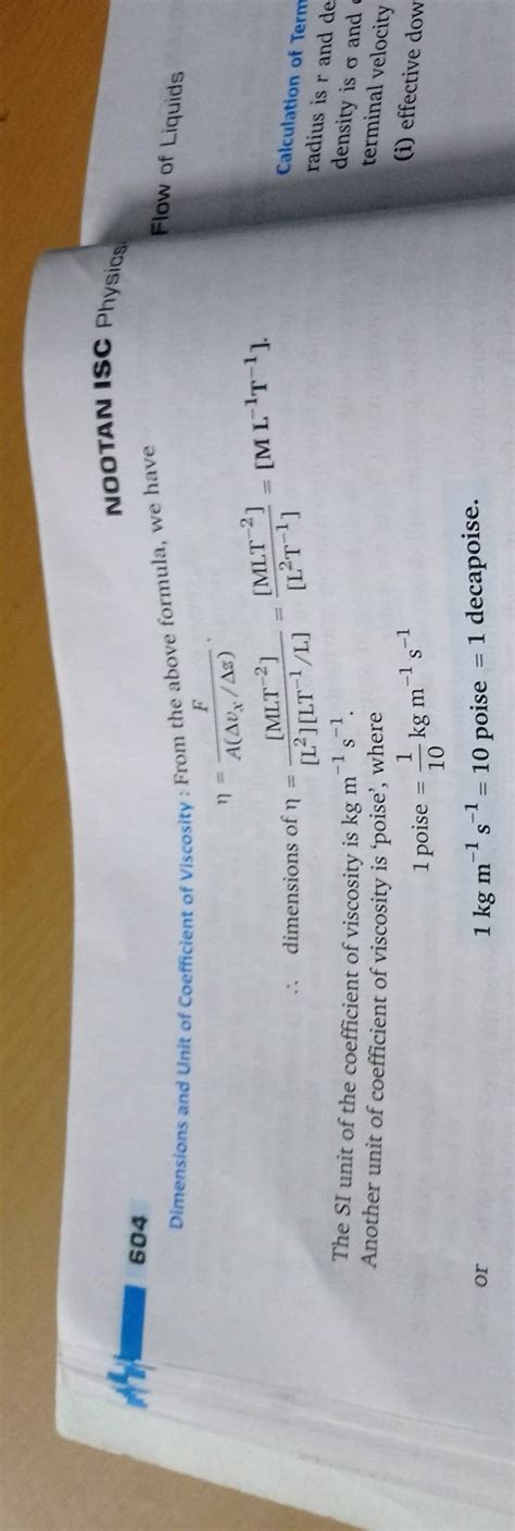 Dimensions And Unit Of Coefficient Of Viscosity From The Above Formula