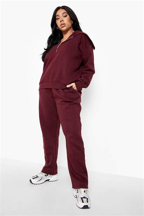 Plus Rib Funnel Neck Tracksuit Boohoo