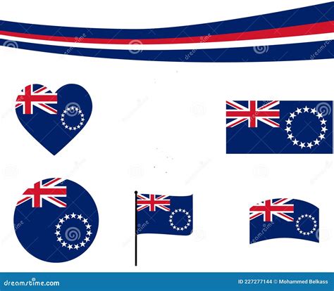 Cook Island Flag Map Ribbon And Heart Icons Vector Collection Stock