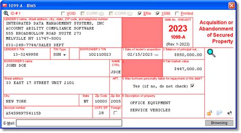 1099-A Software to Create, Print & E-File IRS Form 1099-A