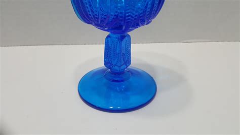 Vintage Cobalt Blue Wine Glass Raised Blades Of Grass