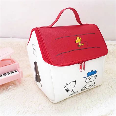 Japanese Magazine Appendix Same Snoopy Cartoon House Shape Storage Bag