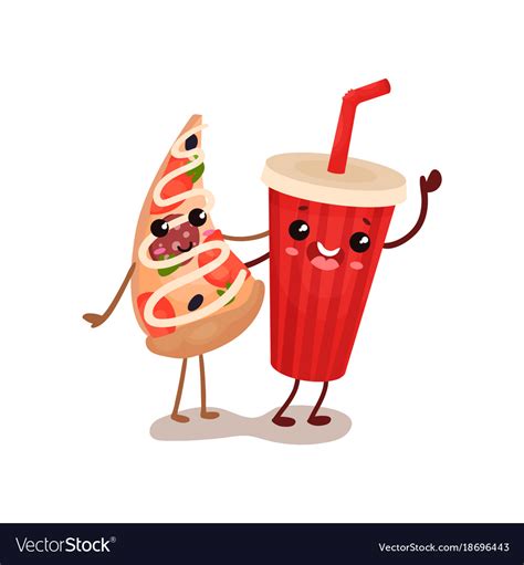 Soda drink and pizza slice characters are best Vector Image