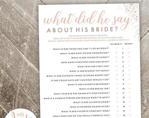 What Did He Say About His Bride Printable Game Printable Bridal