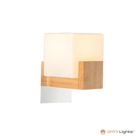 Wooden Base Cubic Glass Wall Lamp Shade For Restaurant Hotel Bedroom Wooden Wall Bracket Omni