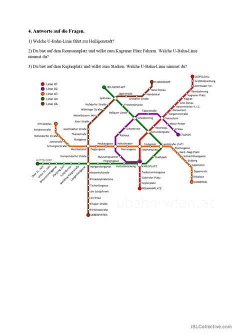 Wie komme ich zu Stadtplan U bah Deutsch DAF Arbeitsblätter pdf doc