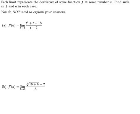 Solved Each Limit Represents The Derivative Of Some Function Chegg