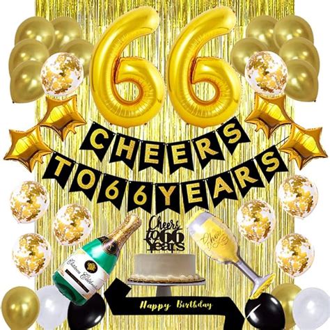 Amazon.com: Gold 66th Birthday Decorations Kit, Cheers to 66 Years ...