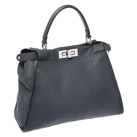 Fendi Grey Selleria Leather Medium Peekaboo Top Handle Bag For Sale At