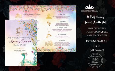 Hindu Wedding Program Printable As Indian Wedding Ceremony Etsy