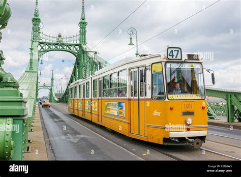 Budapest Yellow Tram As Part Of City Public Transport System Stock