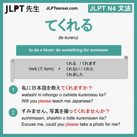 Jlpt N4 Grammar てくれる Te Kureru Meaning