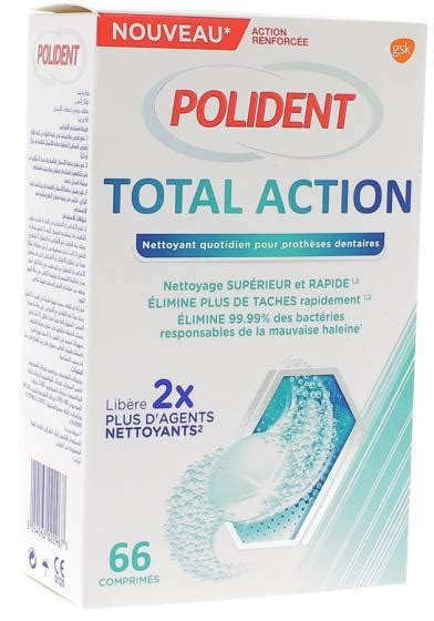 Polident total action nettoyant pour appareils dentaires rafraîchit