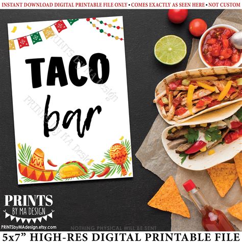 Taco Bar Sign Mexican Fiesta Menu Nacho Decor 5x7” Fiesta Themed Printable Sign Wedding