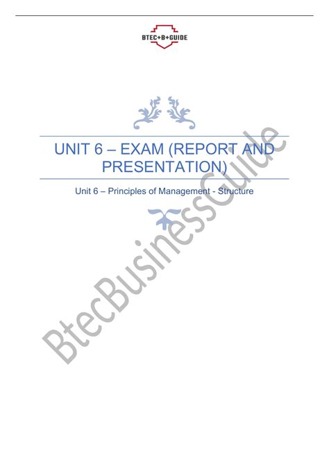 Btec Business Unit Principles Of Management Guidance Report