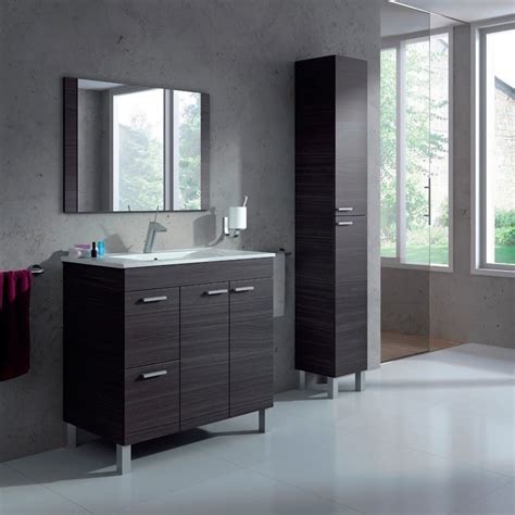 Mueble Para Ba O Pack Con Espejo Y Columna Gris Ceniza Incluye Lavabo