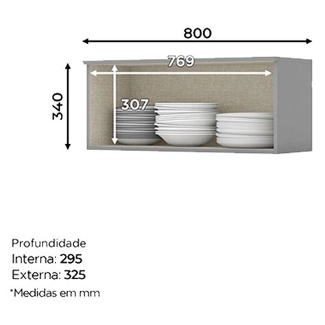 Armário Aéreo 1 Porta Basculante 80 cm Nova York Cinza Henn