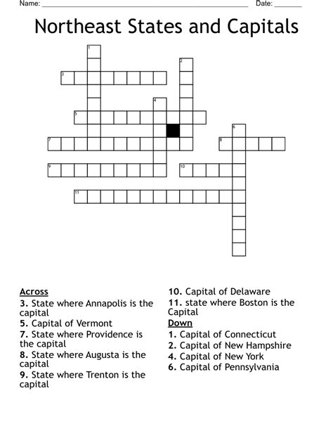 Northeast States And Capitals Matching Worksheet WordMint