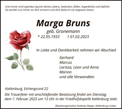 Traueranzeigen Von Marga Bruns Trauer HNA De