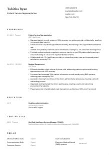 Patient Service Representative Cv Example