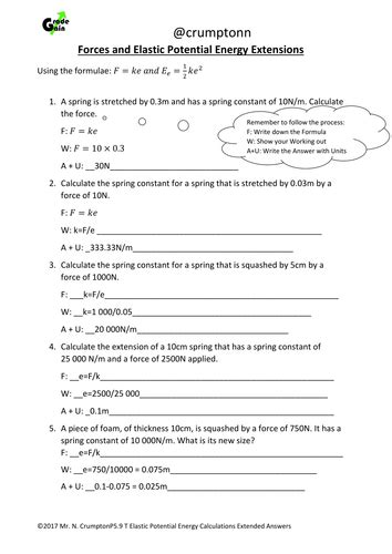 Gcse Physics Elastic Potential Energy Worksheets Teaching Resources