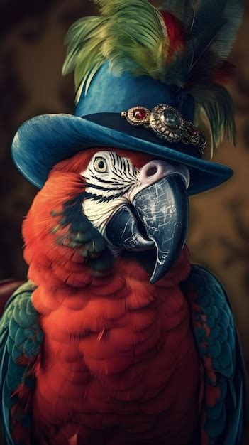 Premium Ai Image Beautiful Macaw Parrot With Hat