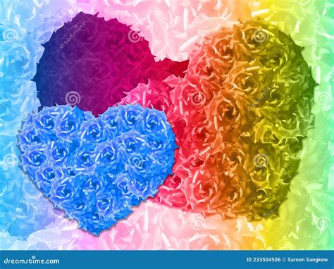 Beautiful Blue Roses Heart Shape And Multicolored Roses On Multicolored