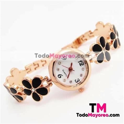 Reloj Rose Gold De Metal Caratula Con Diseño Dorada con Flores y