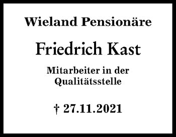 Traueranzeigen Von Friedrich Kast Allg Uer Zeitung