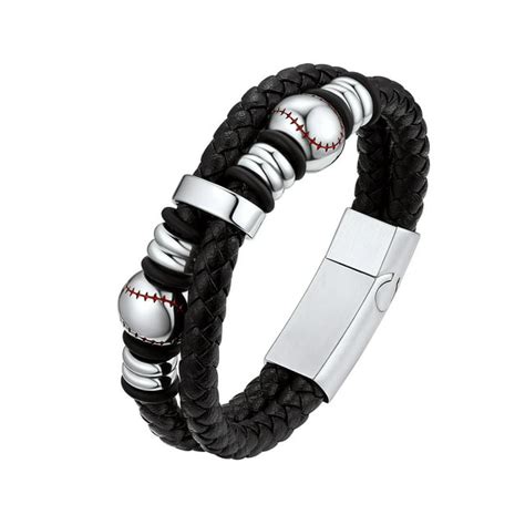 Bestyle Men Baseball Bracelets Leather Braided Stainless Steel Bracelet ...