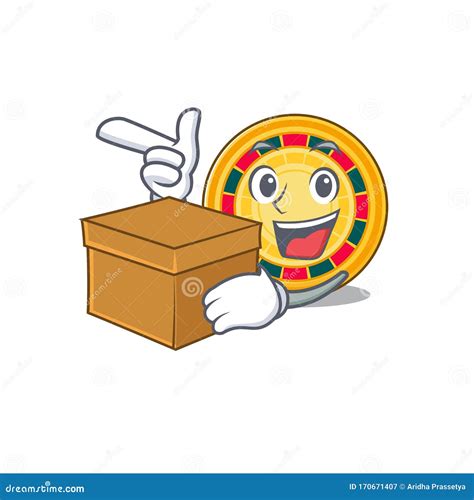 Cute Roulette Cartoon Character Having A Box Stock Vector