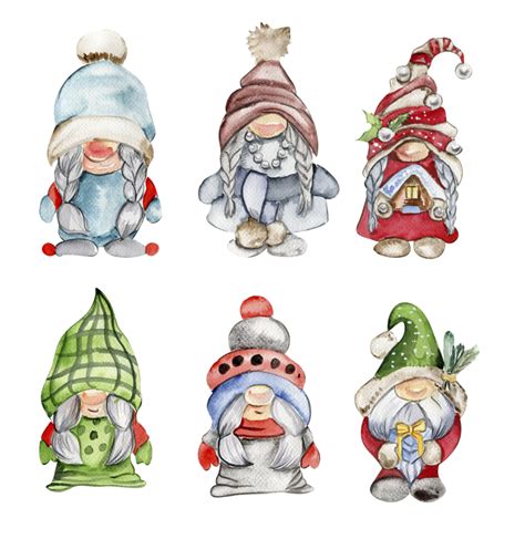 Watercolor Scandinavian Christmas Gnomes Christmas Decoration And