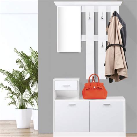 Vestiaire d entrée avec miroir design blanc portes blanches Meuble