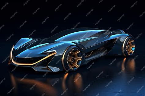 Premium Ai Image A Blue Futuristic Car With A Yellow Taillight And A