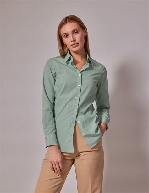 Woman S Executive Green White Fine Stripe Semi Fitted Shirt Hawes