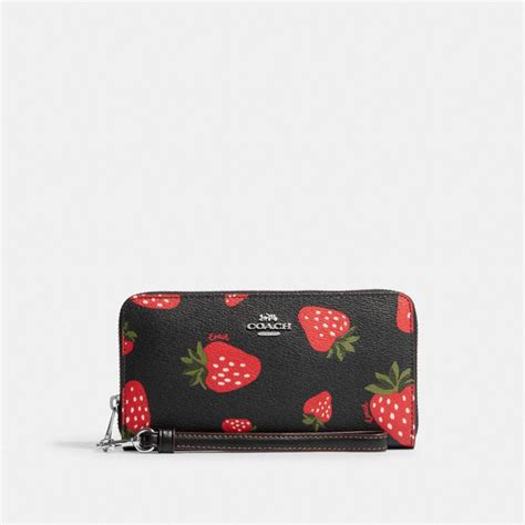 Coach Long Zip Around Wallet In Signature Canvas With Wild Strawberry Print Ch523 Sbk Ba