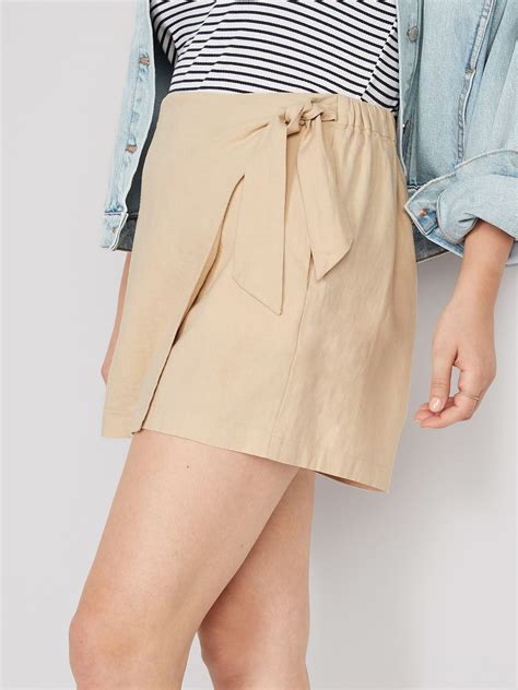 High Waisted Side Tie Linen Blend Skort Old Navy