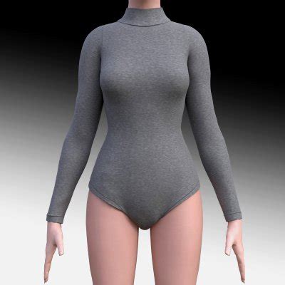 Turtleneck Bodysuit Grey And Black Swimsuit 3D Model By Vicky180