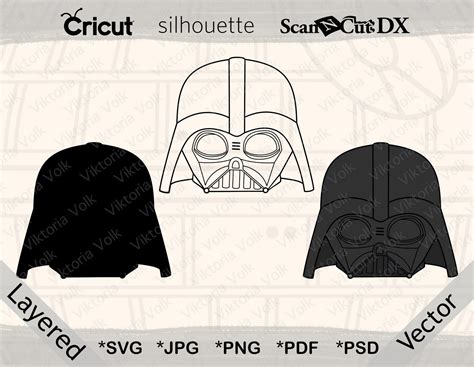 Darth Vader Helmets Bundle Svg Clipart Outline Silhouette Etsy