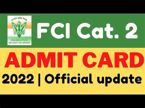 FCI Category 2 Admit Card 2022 Update FCI Admit Card 2022 Phase 1 FCI