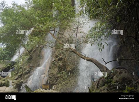 Flow Of Sri Gethuk Waterfall Yogyakarta Indonesia In The Middle Of