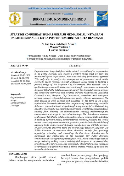 Pdf Strategi Komunikasi Humas Melalui Media Sosial Instagram Dalam