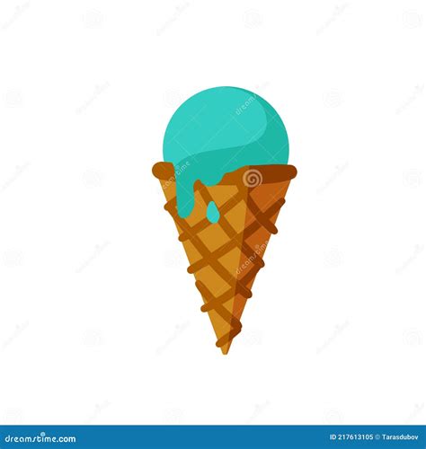 Ice Cream Cone Sweet Dessert With Delicious Balls Cold Food Flat