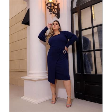 Vestido Midi Plus Size Fivela Lateral Moda Evang Lica Feminina Shopee