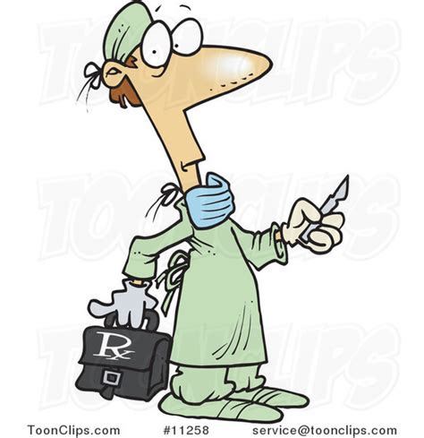 Cartoon Surgeon Holding A Scalpel 11258 By Ron Leishman