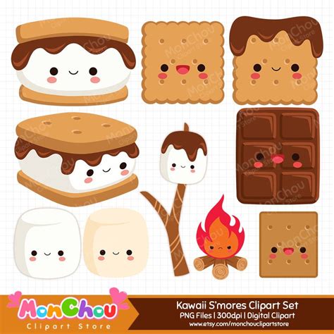 50 OFF SALE Kawaii S Mores Clipart Cute Smore Clip Etsy