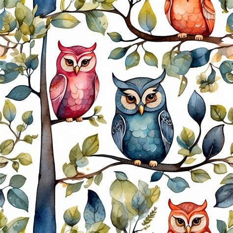 Watercolor Owls In Trees Art Free Stock Photo Public Domain Pictures