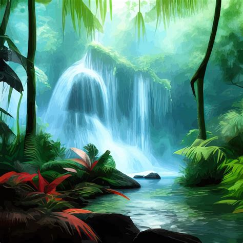 Belle Jungle Tropicale De Forêt De Dessin Animé Avec Illustration