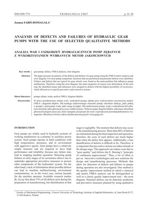 Pdf Analysis Of Defects And Failures Of Hydraulic Gear Pumps With The